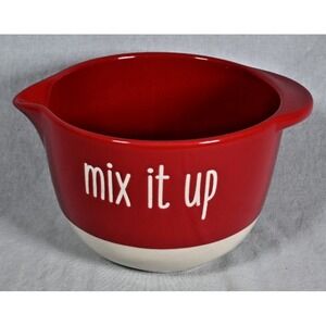 Mix It Up Red White Stoneware Mixing Bowl 5-1/4" Tall Kitchen Decor